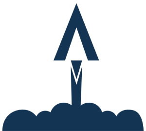 Blue rocket launching icon