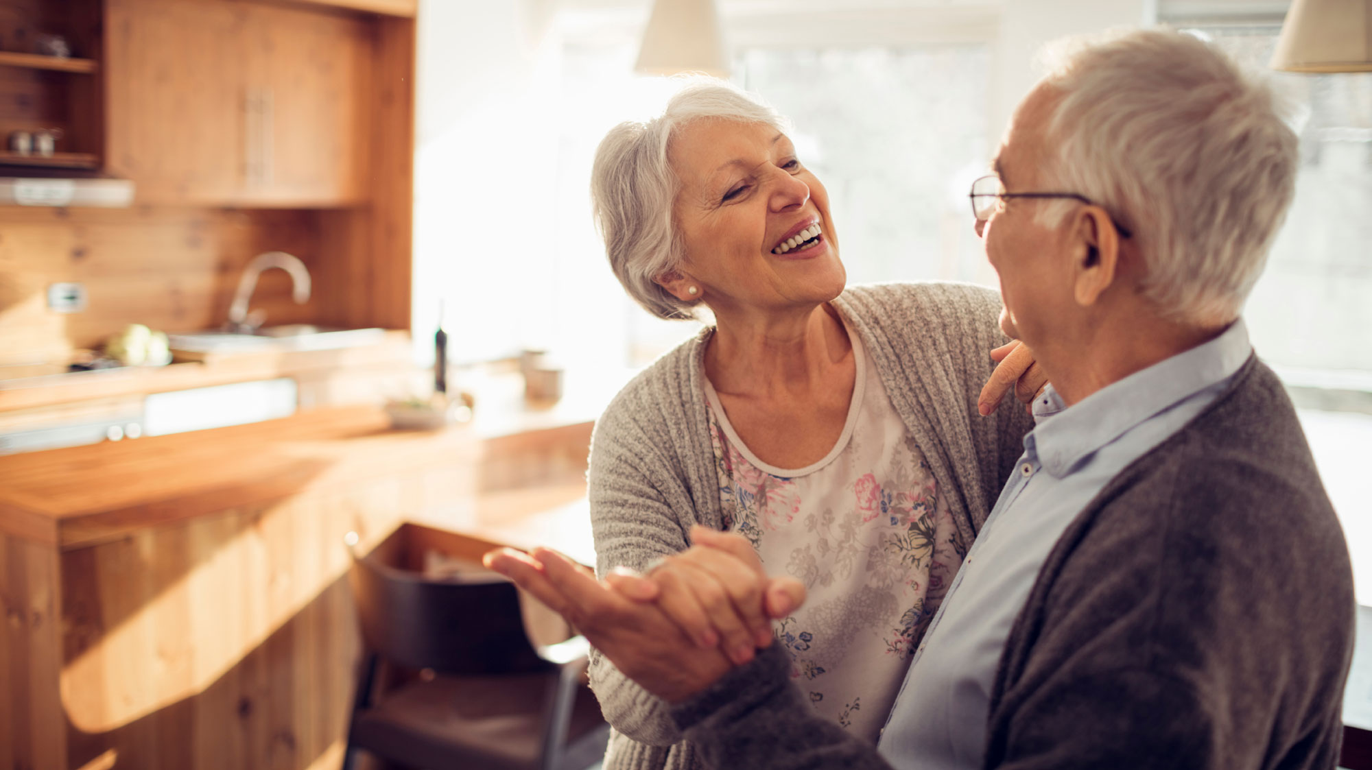 Woman and man laughing