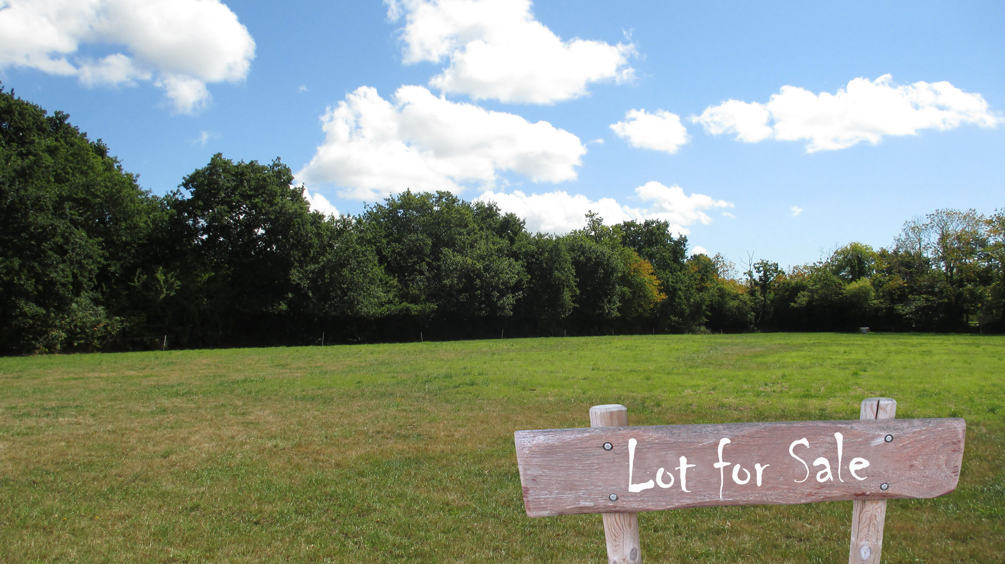 Rustic for sale sign on vacant lot