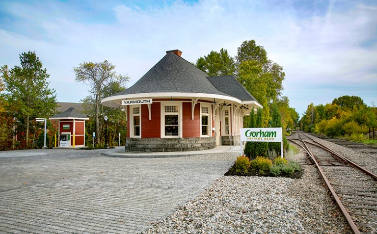 Photo of new Gorham Savings Yarmouth branch in Main Street train depot